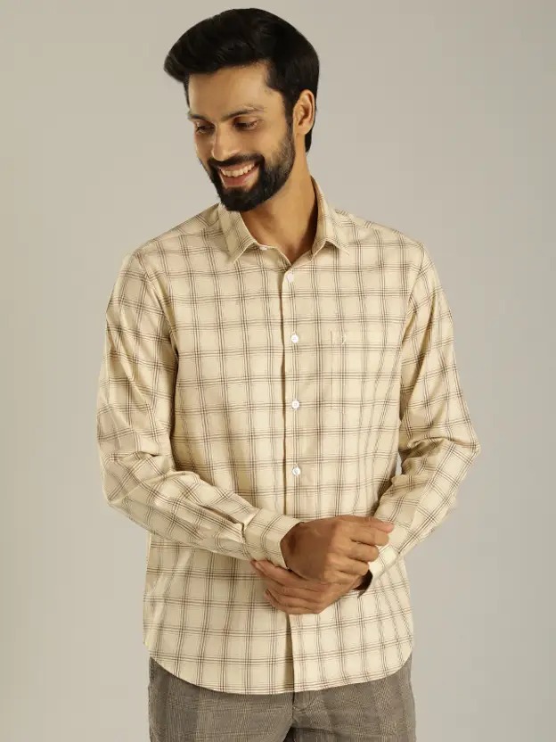 Indian Terrain Men Checkered Beige Shirt